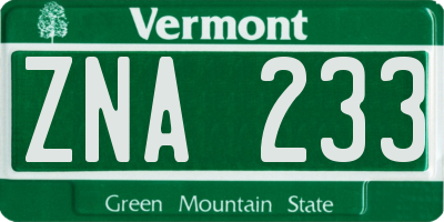VT license plate ZNA233