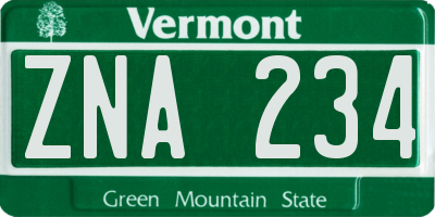 VT license plate ZNA234