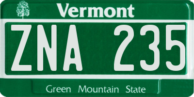 VT license plate ZNA235