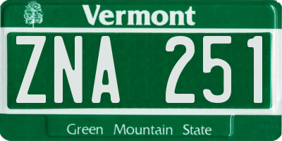 VT license plate ZNA251