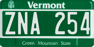VT license plate ZNA254