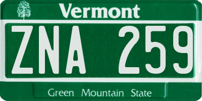 VT license plate ZNA259