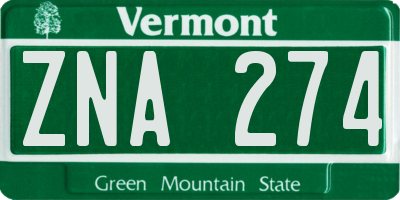 VT license plate ZNA274