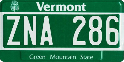VT license plate ZNA286