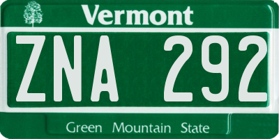 VT license plate ZNA292
