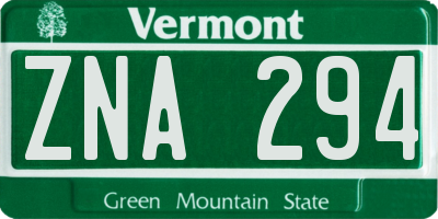 VT license plate ZNA294