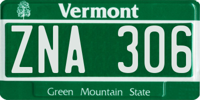 VT license plate ZNA306