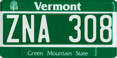 VT license plate ZNA308