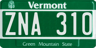 VT license plate ZNA310