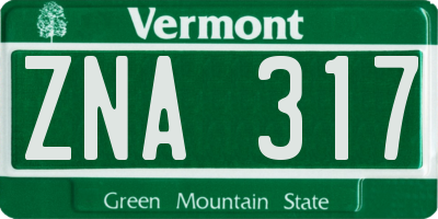 VT license plate ZNA317