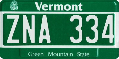 VT license plate ZNA334
