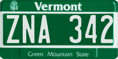 VT license plate ZNA342
