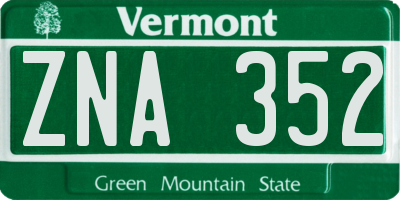 VT license plate ZNA352