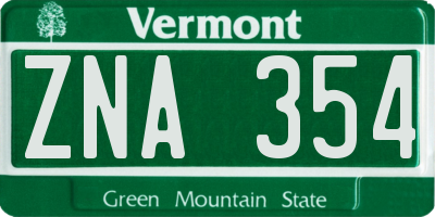 VT license plate ZNA354