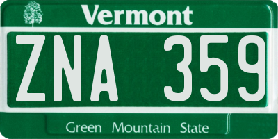 VT license plate ZNA359