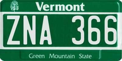 VT license plate ZNA366