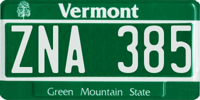 VT license plate ZNA385