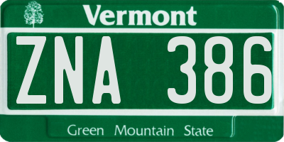 VT license plate ZNA386