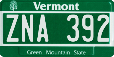 VT license plate ZNA392