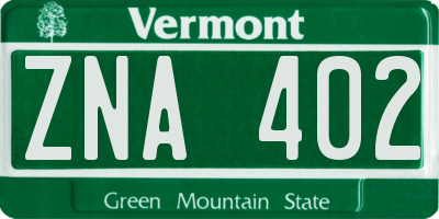 VT license plate ZNA402