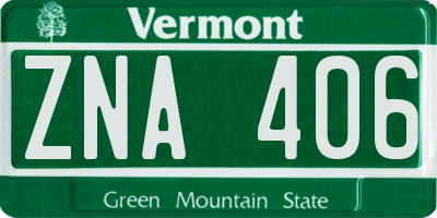 VT license plate ZNA406