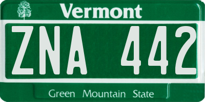 VT license plate ZNA442