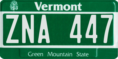 VT license plate ZNA447
