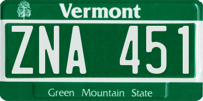 VT license plate ZNA451