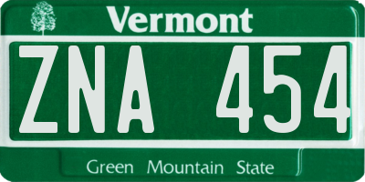 VT license plate ZNA454