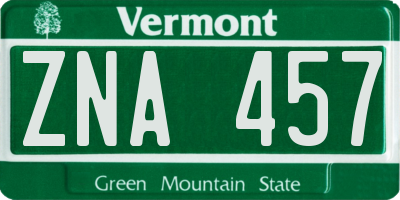 VT license plate ZNA457