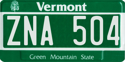 VT license plate ZNA504
