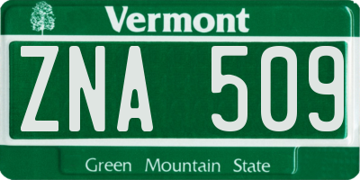 VT license plate ZNA509
