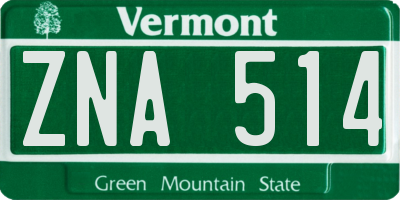 VT license plate ZNA514