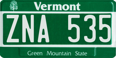 VT license plate ZNA535
