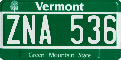 VT license plate ZNA536