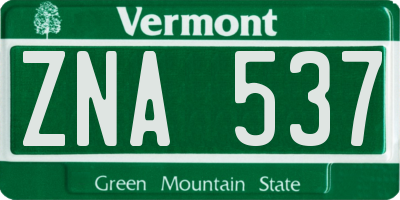 VT license plate ZNA537