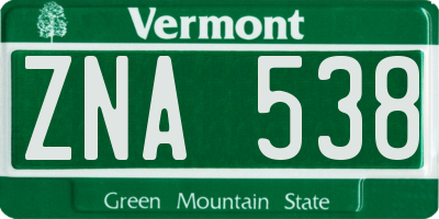 VT license plate ZNA538