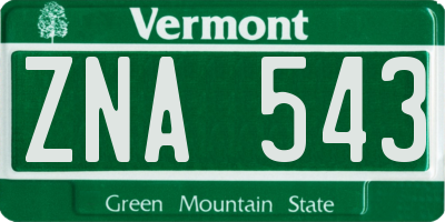 VT license plate ZNA543