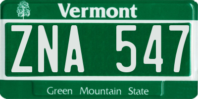VT license plate ZNA547