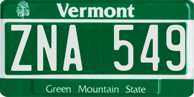 VT license plate ZNA549