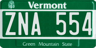 VT license plate ZNA554