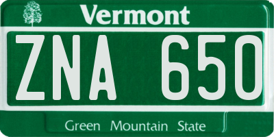 VT license plate ZNA650