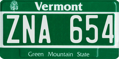 VT license plate ZNA654