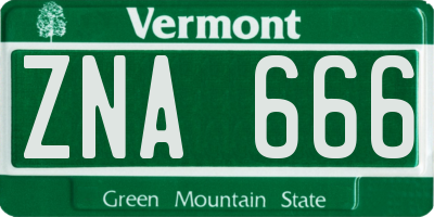VT license plate ZNA666