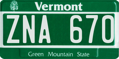 VT license plate ZNA670