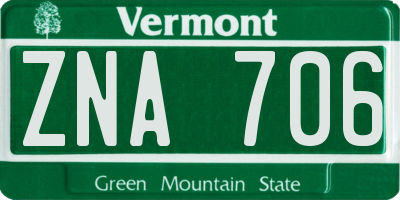 VT license plate ZNA706