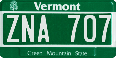 VT license plate ZNA707