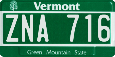 VT license plate ZNA716