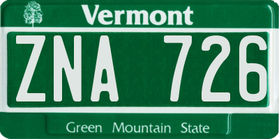 VT license plate ZNA726