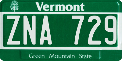 VT license plate ZNA729